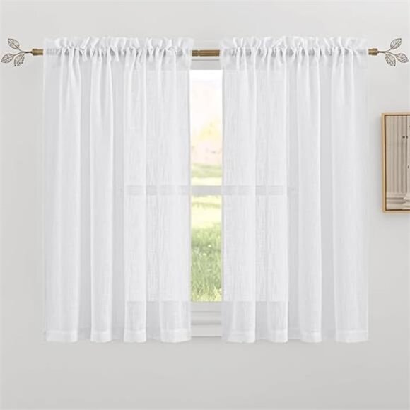Short White Linen Curtains 45inches Long,Cortinas para Cuarto SemiSheer Curtains - Picture 7 of 7
